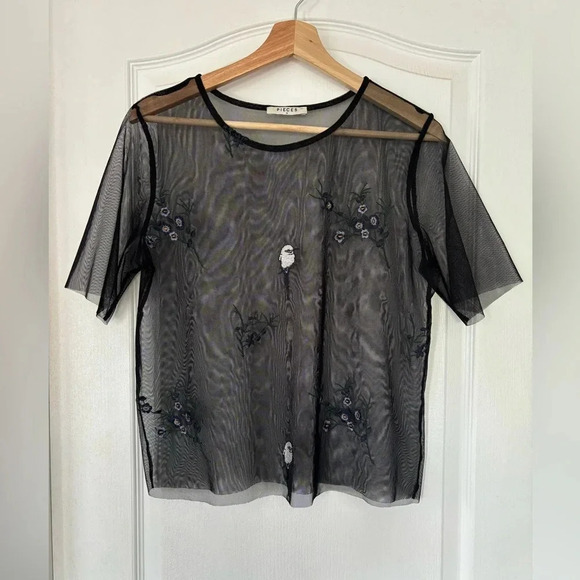 PIECES Sheer Embroidered Top - Picture 1 of 5